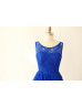 Royal Blue Grey Mint Blue Lace U back Knee Length Bridesmaid Dress